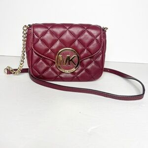Michael Kors Fulton Quilted Cherry Red Leather Crossbody